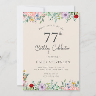 Wildblume Rustic Boho 77. Geburtstag Einfache Beig Einladung
