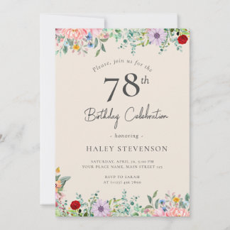 Wildblume Rustic Boho 78. Geburtstag Einfache Beig Einladung