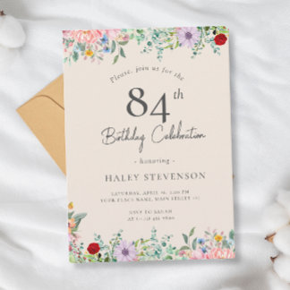 Wildblume Rustic Boho 84. Geburtstag Einfache Beig Einladung