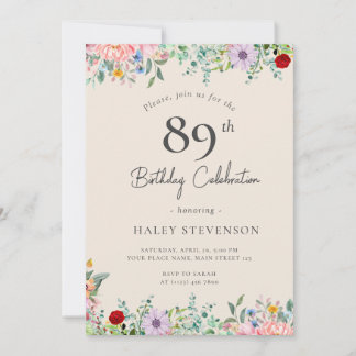 Wildblume Rustic Boho 89. Geburtstag Einfache Beig Einladung
