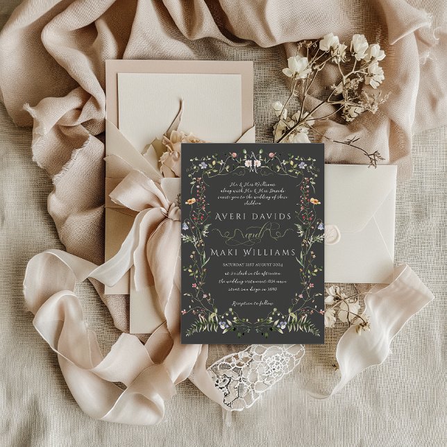 Wildblume Rustic Boho Floral Black Wedding Einladung (Von Creator hochgeladen)