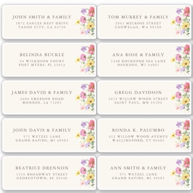 Wildblume Rustic Chic boho Floral Gastadresse Aufkleber (Vorderseite)