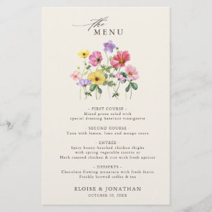 Wildblume Rustic Chic Floral Boho Hochzeitsmenü