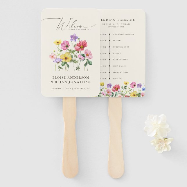 Wildblume Rustic Chic Floral Hochzeitzeitzeitschri Fächer (Vorne und Hinten)