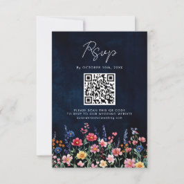 Wildblume Rustic Country Boho Floral Navy QR Code RSVP Karte