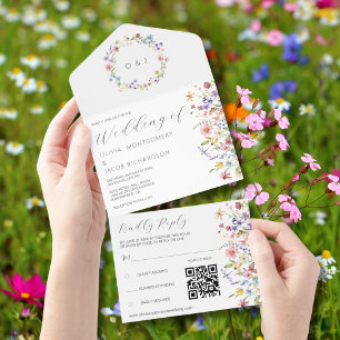 Wildblume Rustic Garden Wedding UAWG & QR Code All In One Einladung