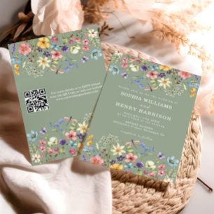 Wildblume Rustic Sage Green Wedding QR Code Einladung