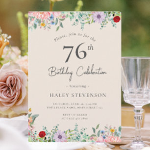 Wildblume Rustikal Boho 76. Geburtstag Einfaches B Einladung