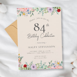Wildblume Rustikal Boho 84. Geburtstag Einfaches B Einladung