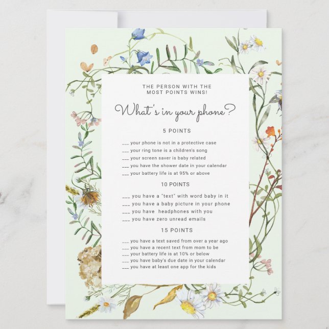 Wildblume rustikale Babydusche Spielkarte (Vorderseite)