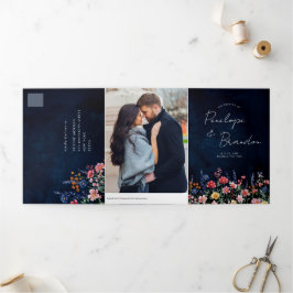 Wildblume Rustikale Hochzeit der Boho-Seestreitkrä Dreifach Gefaltete Ankündigung