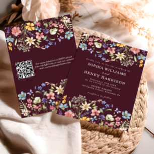 Wildblume Rustikaler Chic Burgund Hochzeitsstichta Einladung