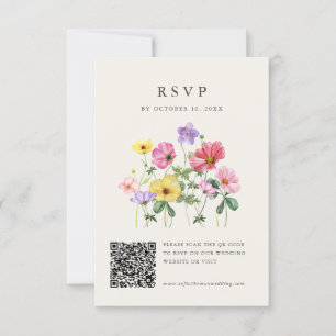 Wildblume Rustikaler Chic Floral Boho Foto QR Code RSVP Karte