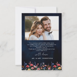 Wildblume Rustikales Boho Navy Hochzeitsschiff Fot Dankeskarte