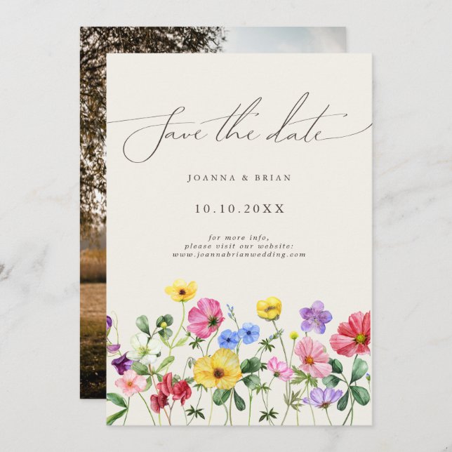 Wildblume Rustikales Chic Floral Foto Save the Dat Save The Date (Vorne/Hinten)
