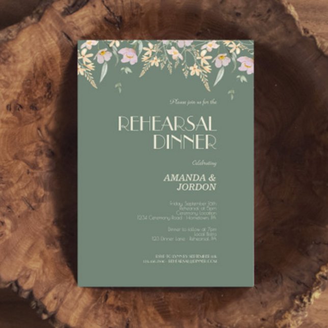 Wildblume Sage Deko Hochzeit Probe Dinner Einladung (Von Creator hochgeladen)