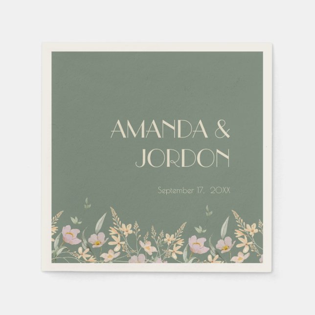Wildblume Sage Deko Wedding Cocktail Serviette (Vorderseite)