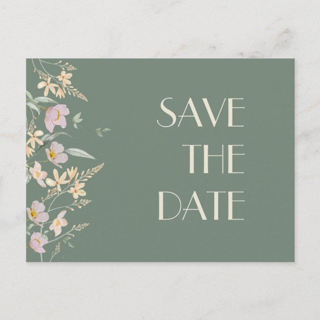 Wildblume Sage Deko Wedding Save the Date Ankündigungspostkarte (Vorderseite)