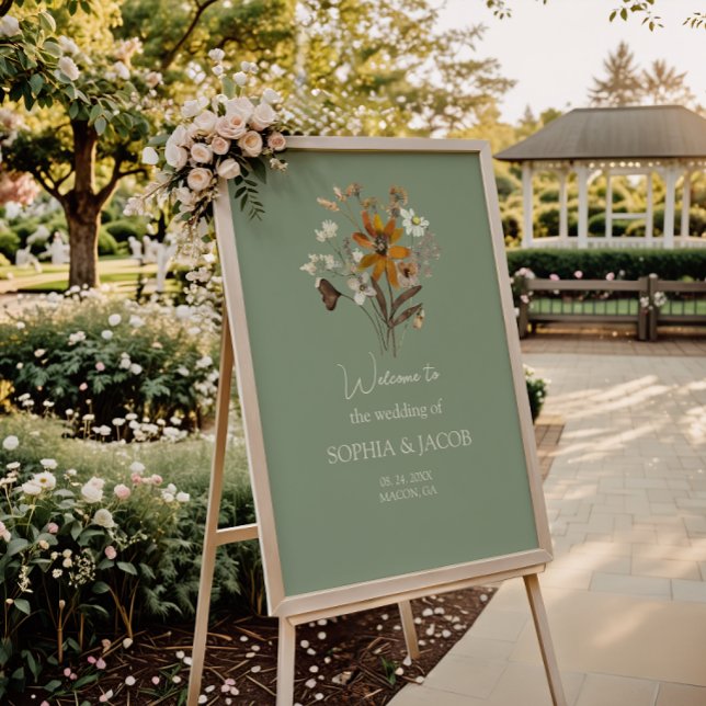 Wildblume Sage Green Boho Hochzeit Begrüßungszeich Poster (Von Creator hochgeladen)