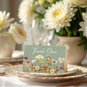 Wildblume Sage Green Boho Hochzeit Dankeschön Kart Dankeskarte