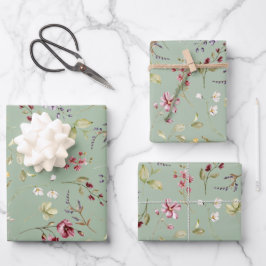 Wildblume Sage Green Floral Geschenkpapier Set