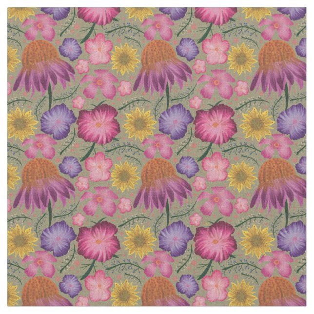 Wildblume Sage Green Floral Muster Stoff (Nahaufnahme)