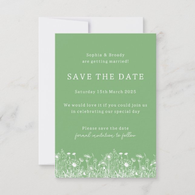 Wildblume Sage Green Save the Date (Vorderseite)