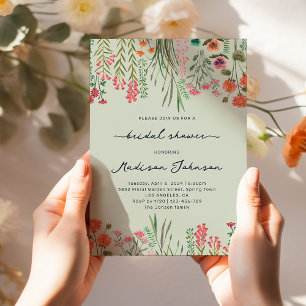 Wildblume Sage Green und Peach Brautparty Einladung