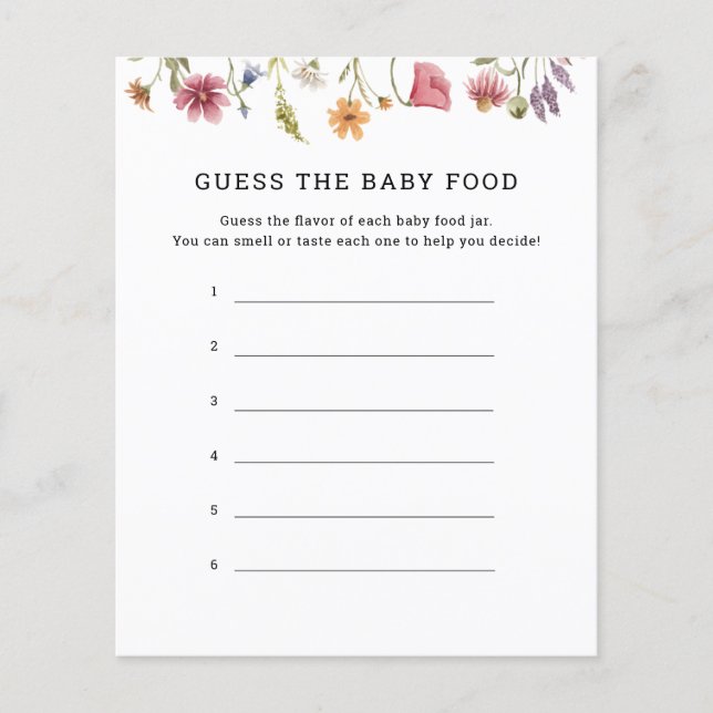 Wildblume schätzt die Babyspielkarten (Vorderseite)