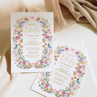 Wildblume Schmetterling Wreath Erster Geburtstag Einladung