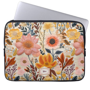 Wildblume Schönes Orange und rosa Monogramm Laptopschutzhülle