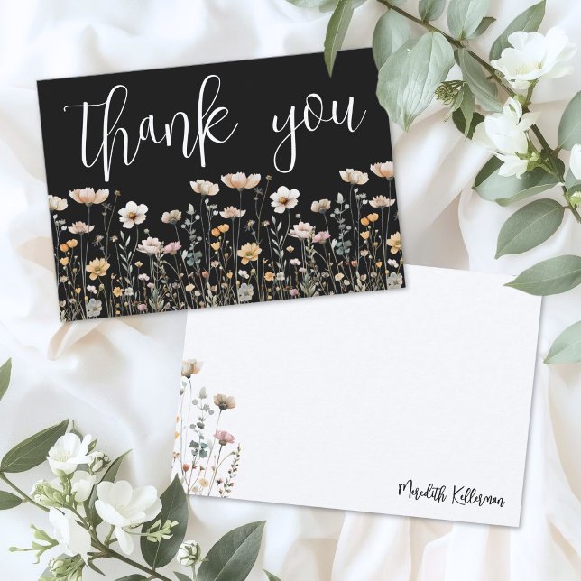 Wildblume Schwarz Dankeskarte (Wildflower Black Thank You Card )