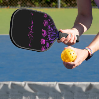 Wildblume Schwarz Pink | Name Hübsche Blumen Pickleball Schläger