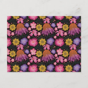 Wildblume Schwarzes Flurmuster Postkarte