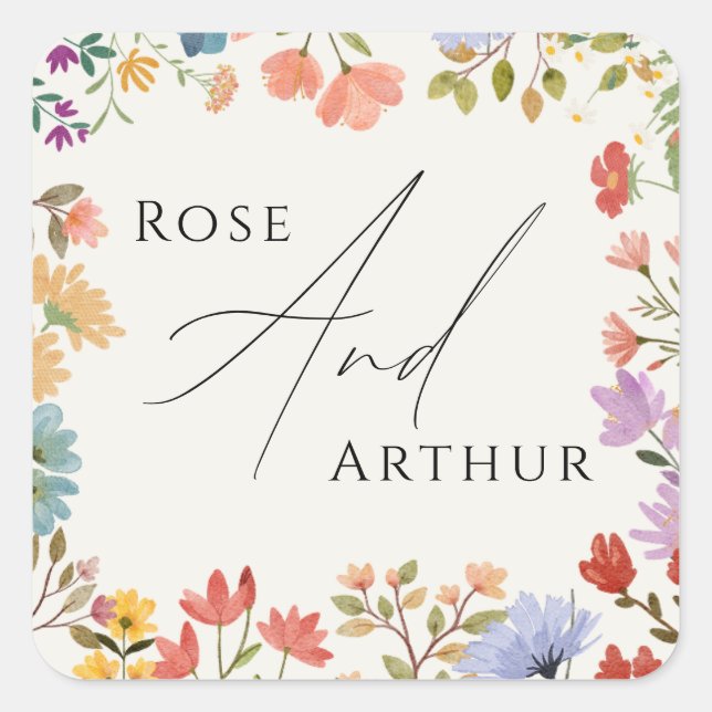 Wildblume Script Wedding Classic Round Sticker (Vorderseite)