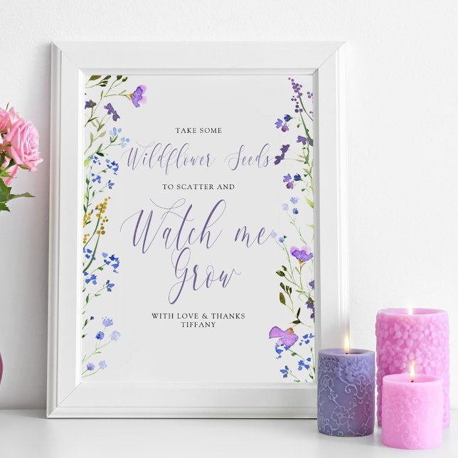 Wildblume Seeds Sehen Sie mir zu wachsen Baby Dusc Poster (Watch me Grow favor table sign from my Purple Wildflower Collection. Order printed or as a printable)