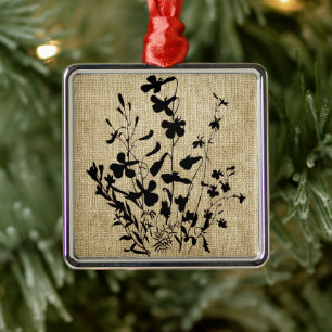 Wildblume Silhouette Burlap Silbernes Ornament