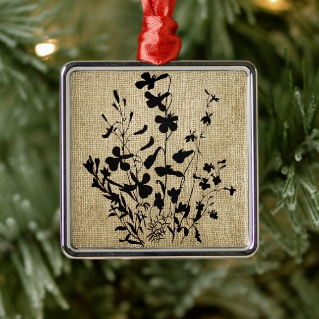Wildblume Silhouette Burlap Silbernes Ornament (Baum)