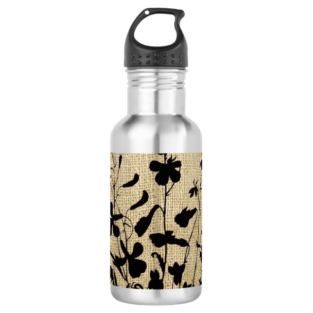Wildblume Silhouette Burlap Trinkflasche (Vorderseite)