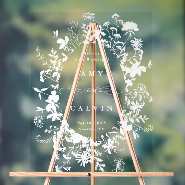 Wildblume Silhouette Rahmen Hochzeitsempfang Acrylschild (Neutral)