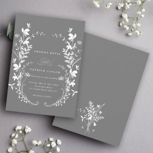 Wildblume Silhouette Wreath Wedding Gray Einladung