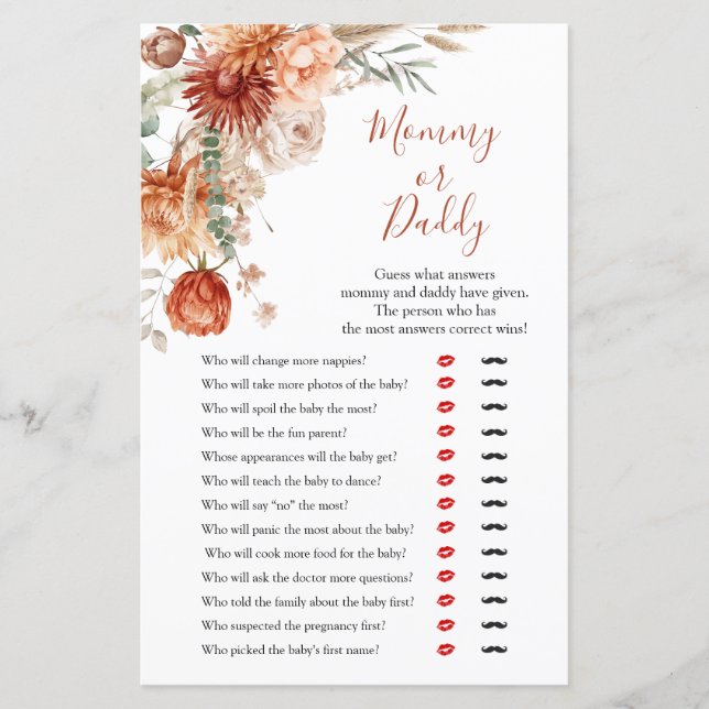 Wildblume sinkt in Liebe Babydusche Mami oder Dadd (Vorderseite)