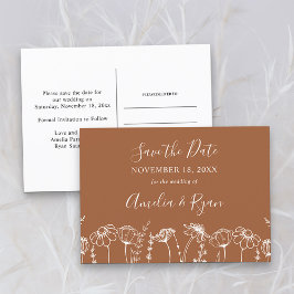 Wildblume Sketch Burnt Orange Save the Date Ankündigungspostkarte