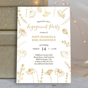 Wildblume Sketch Gold Blume Engagement Partei Einladung