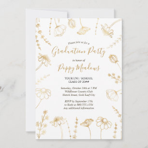 Wildblume Sketch Gold Blume Graduation Party Einladung