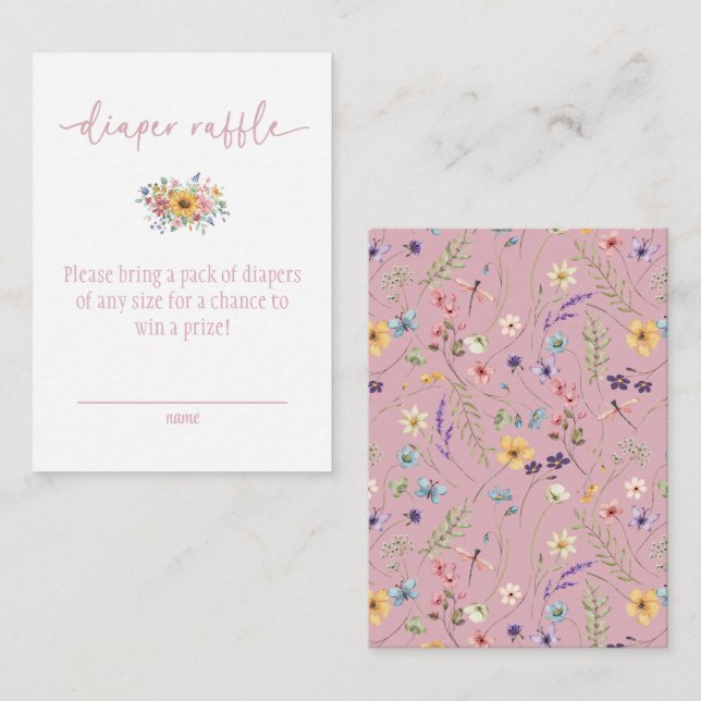 Wildblume Solid Pink Babydusche Windeln Raffel Begleitkarte (Vorne/Hinten)