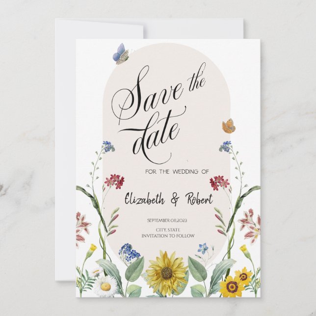 Wildblume Sonnenblumen Schmetterlinge Save the Dat Save The Date (Vorderseite)