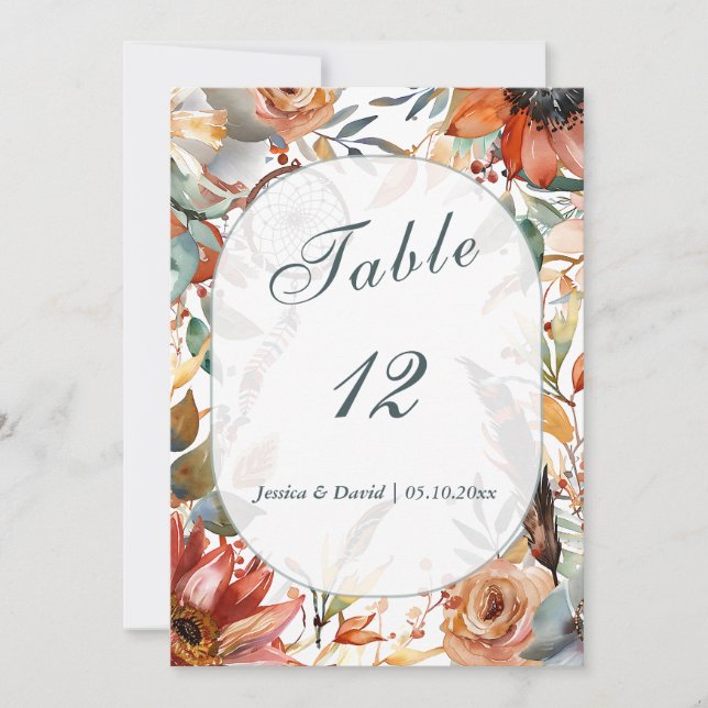 Wildblume Spirit Boho Wedding Tischnummer (Vorderseite)
