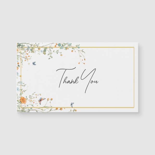 Wildblume Spray mit Elegant Script Vielen Dank Magnetkarte (Vorderseite)