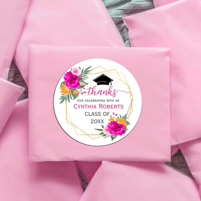 Wildblume Spring Abschluss Danke Runder Aufkleber ("Say thank you in full bloom! 🌼🎓 Add a splash of color to your celebration with this  sticker.")